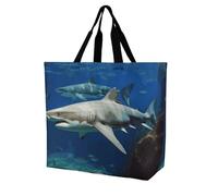 Rkklvbns Deux requins blancs Sac fourre-tout pour femme Sac fourre-tout Sac à bandoulière Sac de rangement portable Sac à main léger et durable pour le travail Voyage Sac décontracté