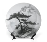 Rkklvbns Foggy Mountain Assiettes décoratives en porcelaine anglaise avec support de présentation pour décoration murale de maison ou de bureau Motif pin 25,4 cm