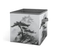 Rkklvbns Foggy Mountain - Grand panier de rangement pliable avec poignées en forme de pin pour organiser des livres, des couvertures, des jouets