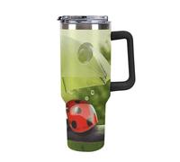 Rkklvbns Funny Ladybug Holding Umbrellas - Tasse à café de voyage de 1200 ml avec poignée et couvercle à paille, étanche, garde au froid ou au chaud, pour salle de sport, voyage, sport