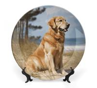 Rkklvbns Golden Retriever Assiettes décoratives en porcelaine anglaise de 15,2 cm avec support de présentation, assiettes à dessert pour décoration murale de maison et de bureau