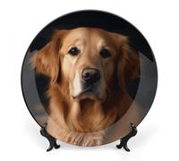 Rkklvbns Golden Retriever Assiettes décoratives en porcelaine anglaise de 15,2 cm avec support de présentation, assiettes à dessert pour décoration murale de maison et de bureau
