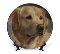 Rkklvbns Golden Retriever Assiettes décoratives en porcelaine anglaise de 17,8 cm avec support de présentation, assiettes à dessert pour décoration murale de maison et de bureau