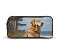 Rkklvbns Golden Retriever Grande trousse à crayons portable avec fermeture éclair Organiseur de papeterie Rangement simple Esthétique Papeterie pour bureau, université, adulte