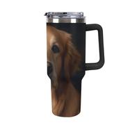 Rkklvbns Golden Retriever - Tasse à café de voyage de 1200 ml avec poignée et couvercle à paille, anti-fuite, grande capacité, garde au froid ou au chaud, pour la salle de sport, les voyages et le