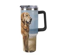 Rkklvbns Golden Retriever - Tasse à café de voyage de 1200 ml avec poignée et couvercle à paille, anti-fuite, grande capacité, garde au froid ou au chaud, pour la salle de sport, les voyages et le
