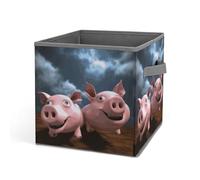Rkklvbns Grand bac de rangement amusant en tissu avec poignées en forme de cochons 3D pour organiser des livres, des couvertures, des jouets