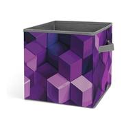 Rkklvbns Grand bac de rangement pliable avec poignées en forme de cubes de couleur abstraite, violet, pour organiser des livres, des couvertures, des jouets