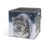Rkklvbns Grand bac de rangement pliable avec poignées, motif léopard des neiges aux yeux bleus, pour organiser des livres, des couvertures, des jouets