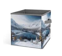 Rkklvbns Grand bac de rangement pliable avec poignées, paysage de neige, montagnes d'hiver, grand panier de rangement en tissu pour vêtements, livres, couvertures, jouets