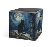 Rkklvbns Grand panier de rangement pliable avec poignées en forme de chat assis à motif de chat noir pour organiser des livres, des couvertures, des jouets