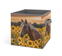 Rkklvbns Grand panier de rangement pliable avec poignées en forme de cheval de tournesol jaune pour organiser livres, couvertures, jouets