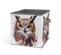 Rkklvbns Grand panier de rangement pliable avec poignées en forme de tête de hibou aquarelle pour organiser des livres, des couvertures, des jouets