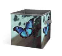 Rkklvbns Grand panier de rangement pliable avec poignées en tissu pour organiser livres, couvertures, jouets Motif papillon bleu