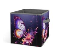 Rkklvbns Grand panier de rangement pliable avec poignées en tissu pour organiser livres, couvertures, jouets - Motif papillon violet