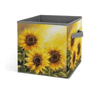 Rkklvbns Grand panier de rangement pliable avec poignées en tissu pour organiser livres, couvertures, jouets - Motif tournesols jaunes