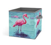 Rkklvbns Grand panier de rangement pliable avec poignées, motif flamants roses, en tissu pour organiser livres, couvertures, jouets