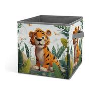Rkklvbns Grand panier de rangement pliable avec poignées, motif tigre de dessin animé, pour organiser des livres, des couvertures, des jouets