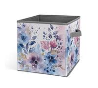 Rkklvbns Grand panier de rangement pliable avec poignées pour peinture à l'aquarelle florale, panier de rangement pour vêtements, livres, couvertures, jouets