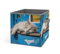 Rkklvbns Grand panier de rangement pliable avec poignées pour petit chat endormi, panier de rangement en tissu pour organiser livres, couvertures, jouets