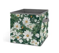 Rkklvbns Grand panier de rangement pliable avec poignées pour vêtements, livres, couvertures, jouets - Feuilles vertes et fleurs blanches
