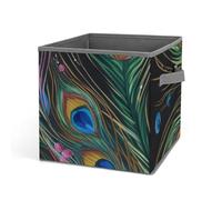 Rkklvbns Grand panier de rangement pliable en plumes de paon avec poignées pour organiser livres, couvertures, jouets