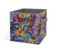 Rkklvbns Grand panier de rangement pliable en tissu avec poignées en forme de chat psychédélique pour organiser livres, couvertures, jouets