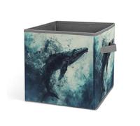 Rkklvbns Grand panier de rangement pliable en tissu avec poignées, motif baleine dans l'eau, pour organiser livres, couvertures, jouets
