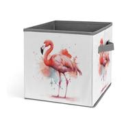 Rkklvbns Grand panier de rangement pliable en tissu avec poignées, motif flamant rose aquarelle pour organiser des livres, des couvertures, des jouets