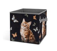 Rkklvbns Grand panier de rangement pliable en tissu avec poignées pour ranger livres, couvertures, jouets en forme de chat et papillon