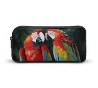 Rkklvbns Grande trousse à crayons portable à deux perroquets colorés avec fermeture éclair - Rangement simple - Esthétique - Papeterie pour bureau, université, adulte