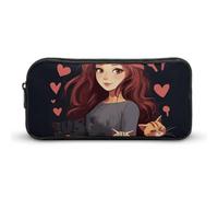 Rkklvbns Grande trousse à crayons portable avec fermeture éclair « A Girl Who Loves Cats » - Rangement simple - Esthétique - Papeterie pour bureau, université, adulte