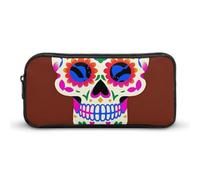 Rkklvbns Grande trousse à crayons portable avec fermeture éclair et motif tête de mort mexicaine - Rangement simple - Pour bureau, université, adulte