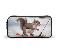 Rkklvbns Grande trousse à crayons portable en forme d'écureuil de ski avec fermeture éclair - Rangement simple - Esthétique - Papeterie pour bureau, université, adulte