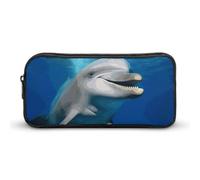 Rkklvbns Grande trousse à crayons portable Happy Dolphin avec fermeture éclair - Rangement simple - Esthétique - Papeterie pour bureau, université, adulte
