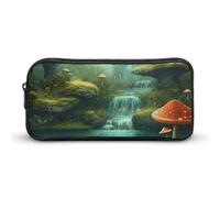 Rkklvbns Grande trousse à crayons portable View of Fantasy River Champignon avec fermeture éclair Organiseur de papeterie Rangement simple Esthétique Papeterie pour bureau, université, adulte