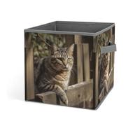Rkklvbns Grands bacs de rangement en forme de chat sur clôture en bois, panier de rangement pliable avec poignées, grand panier de rangement en tissu pour vêtements, livres, couvertures, jouets