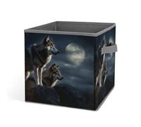 Rkklvbns Grands bacs de rangement en tissu avec poignées - Motif loups au clair de lune - Pour organiser livres, couvertures, jouets