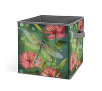 Rkklvbns Grands bacs de rangement pliables en tissu avec poignées, libellules et fleurs, pour organiser livres, couvertures, jouets