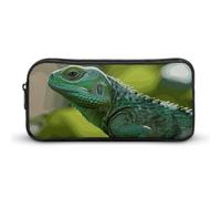Rkklvbns Green Lizard Grande trousse à crayons portable avec fermeture éclair Organiseur de papeterie Rangement simple Esthétique Papeterie pour bureau, université, adulte