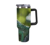 Rkklvbns Green Lizard - Tasse à café de voyage de 1200 ml avec poignée et couvercle à paille, anti-fuite, grande capacité, garde au froid ou au chaud, pour la salle de sport, les voyages et le sport