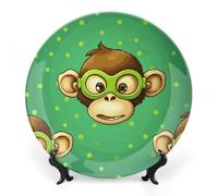 Rkklvbns Green Monkey Assiettes décoratives en porcelaine anglaise de 20,3 cm avec support de présentation, assiettes à dessert pour décoration murale de la maison et du bureau