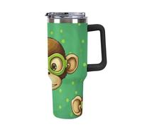 Rkklvbns Green Monkey - Tasse à café de voyage de 1200 ml avec poignée et couvercle à paille, anti-fuite, grande capacité, garde au froid ou au chaud, pour la salle de sport, les voyages et le sport