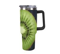 Rkklvbns Kiwi Slice - Tasse à café de voyage de 1200 ml avec poignée et couvercle à paille, étanche, grande capacité pour voiture, garde au froid ou au chaud, pour salle de sport, voyage, sport