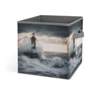 Rkklvbns Lighthouse In Storm - Grand panier de rangement pliable avec poignées, en tissu pour organiser livres, couvertures, jouets