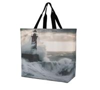 Rkklvbns Lighthouse In Storm Sac fourre-tout pour femme Sac à bandoulière Sac à main de rangement portable léger et durable pour le travail, les voyages
