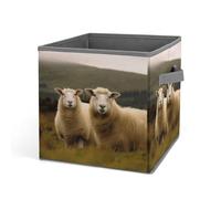 Rkklvbns Lot de 2 bacs de rangement pliables en tissu avec poignées en forme de mouton blanc pour organiser livres, couvertures, jouets