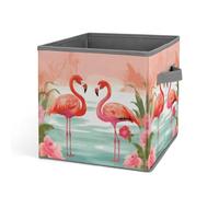 Rkklvbns Lot de 2 grands bacs de rangement pliables en tissu avec poignées en forme de flamants roses rouges pour organiser des livres, des couvertures, des jouets