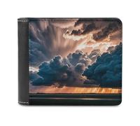 Rkklvbns Magnifique portefeuille en cuir avec motif de tempête de pluie avec blocage RFID, poche avant, pince à billets en cuir, élégant portefeuille à deux volets pour homme
