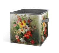 Rkklvbns Panier de rangement pliable avec poignées en forme de bouquet de fleurs, grand panier de rangement en tissu pour vêtements, livres, couvertures, jouets